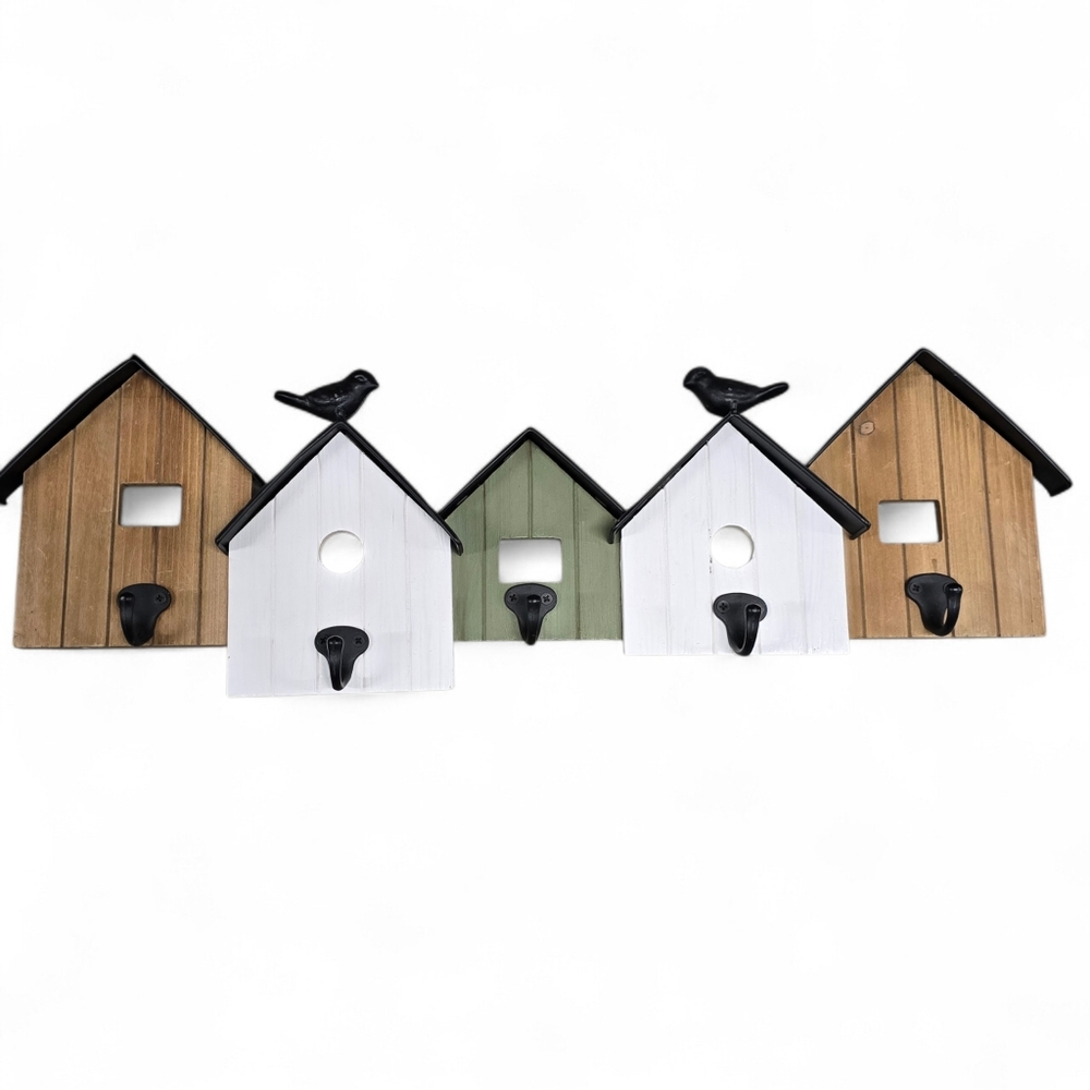 Rustic Birdhouse Wall Hook Rack Farmhouse Entryway Organizer 24"